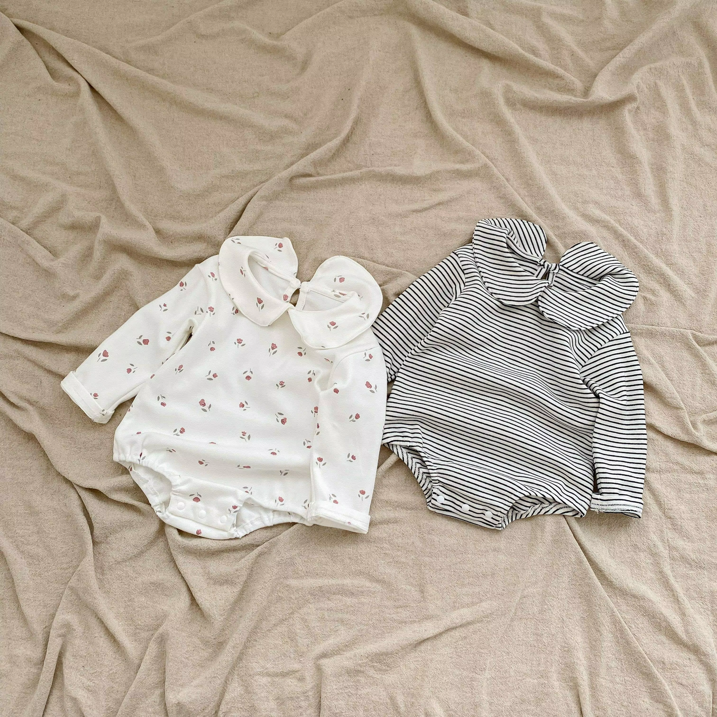 Xavier & Beau Newborn Baby Romper – Gestreepte Lange Mouwen Voorjaarsoutfit (0-3 Jaar) | Zachte Katoenmix Knoopsluiting Jumpsuit voor Meisjes