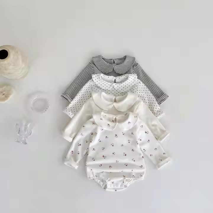 Xavier & Beau Newborn Baby Romper – Gestreepte Lange Mouwen Voorjaarsoutfit (0-3 Jaar) | Zachte Katoenmix Knoopsluiting Jumpsuit voor Meisjes