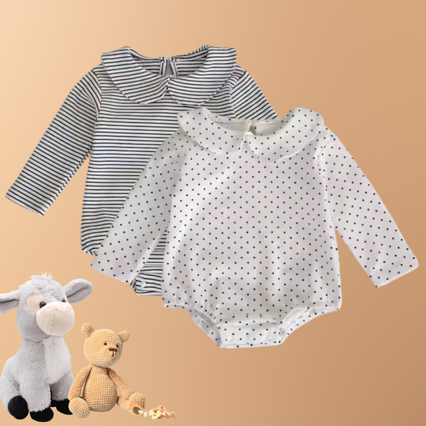 Xavier & Beau Newborn Baby Romper – Gestreepte Lange Mouwen Voorjaarsoutfit (0-3 Jaar) | Zachte Katoenmix Knoopsluiting Jumpsuit voor Meisjes