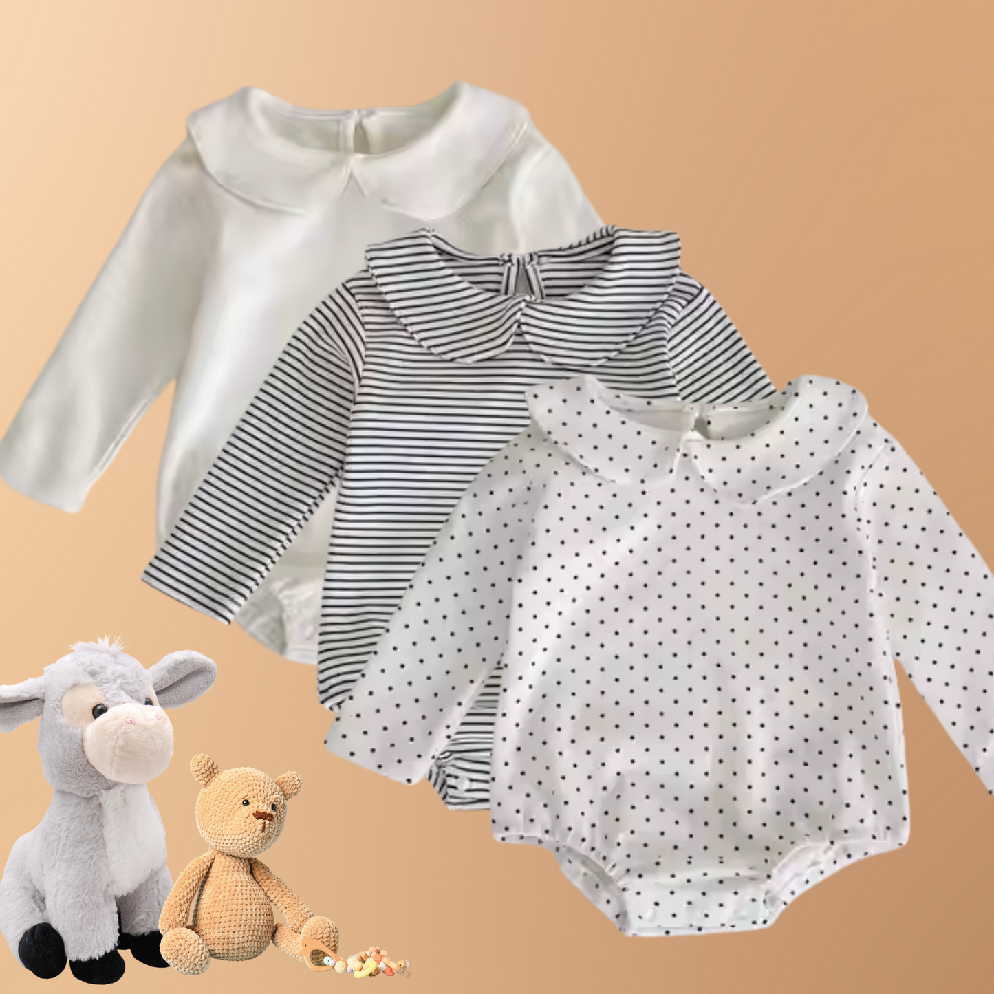 Xavier & Beau Newborn Baby Romper – Gestreepte Lange Mouwen Voorjaarsoutfit (0-3 Jaar) | Zachte Katoenmix Knoopsluiting Jumpsuit voor Meisjes