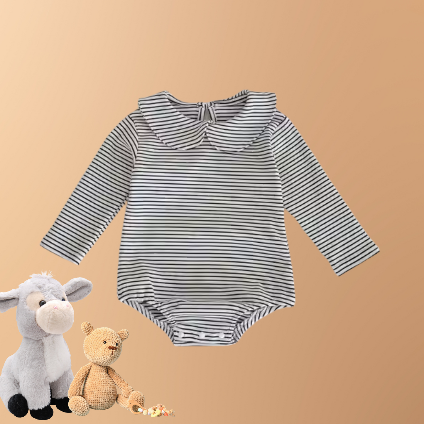 Xavier & Beau Newborn Baby Romper – Gestreepte Lange Mouwen Voorjaarsoutfit (0-3 Jaar) | Zachte Katoenmix Knoopsluiting Jumpsuit voor Meisjes