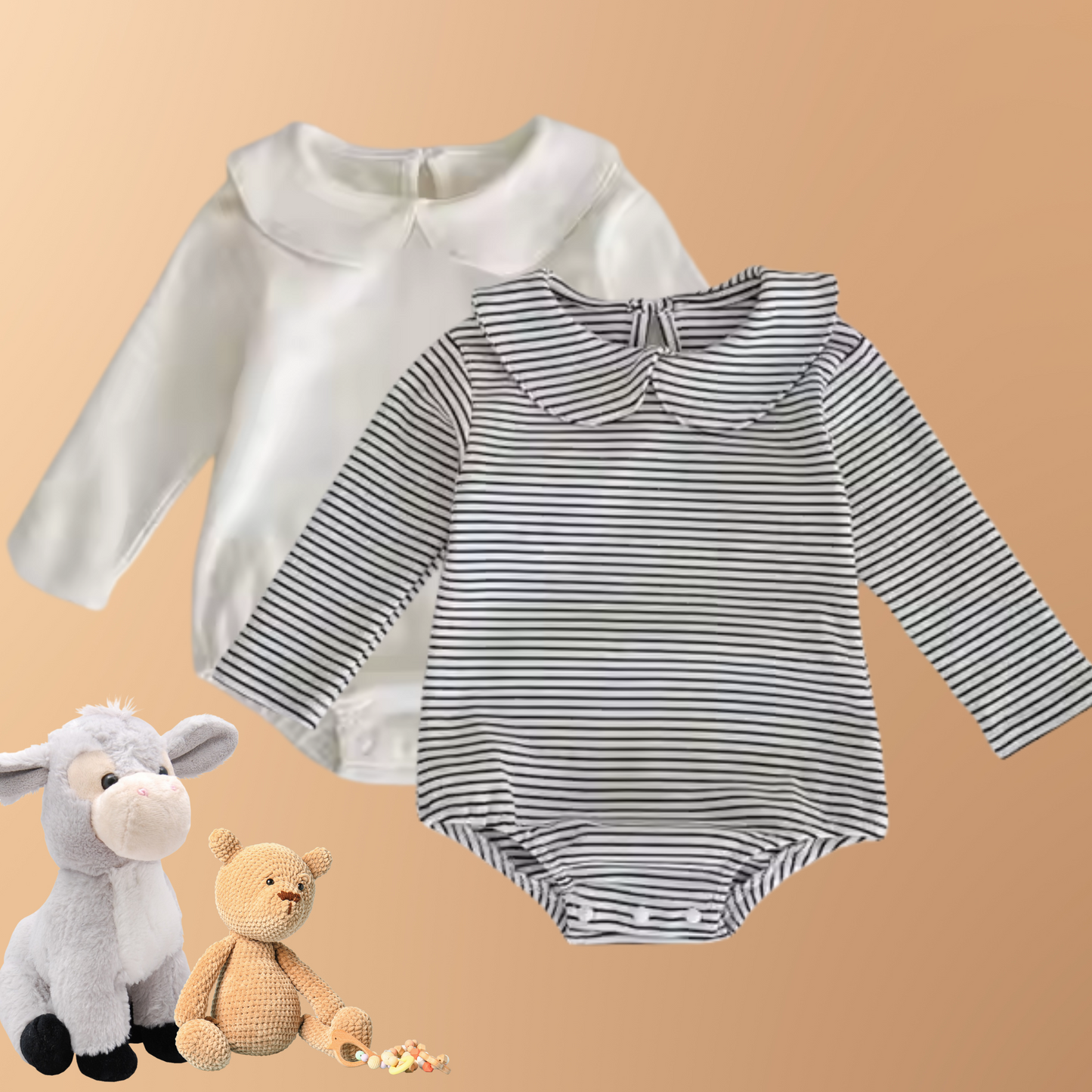 Xavier & Beau Newborn Baby Romper – Gestreepte Lange Mouwen Voorjaarsoutfit (0-3 Jaar) | Zachte Katoenmix Knoopsluiting Jumpsuit voor Meisjes